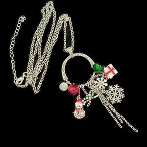 Winter necklace snowman snowflake bow bell